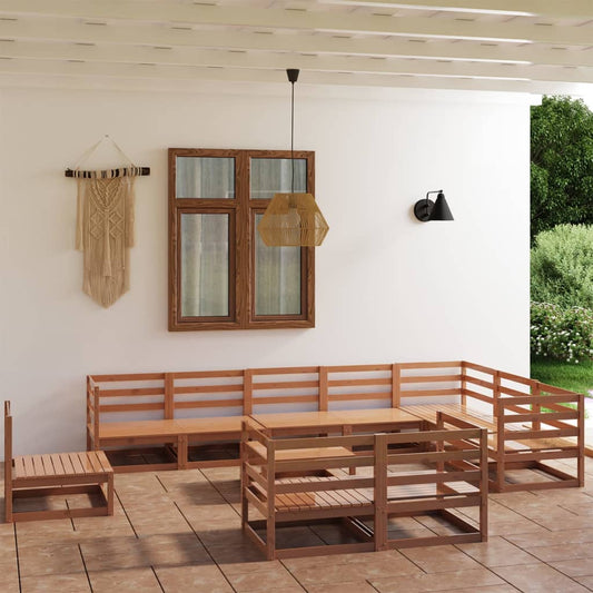 vidaXL 11 Piece Garden Lounge Set Honey Brown Solid Pinewood