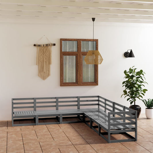 vidaXL 7 Piece Garden Lounge Set Grey Solid Wood Pine