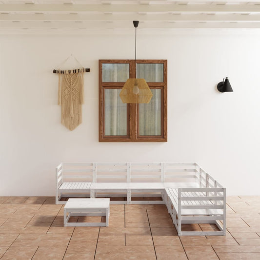 vidaXL 8 Piece Garden Lounge Set White Solid Pinewood
