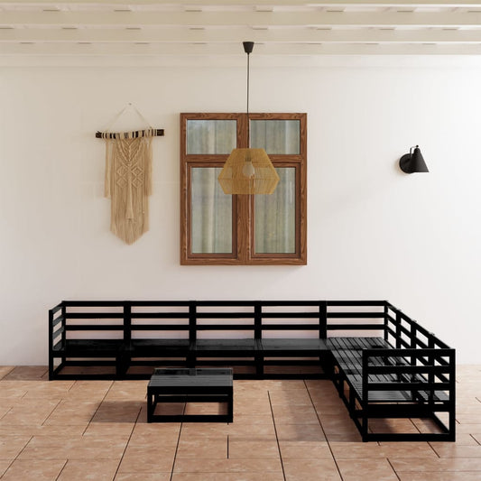 vidaXL 9 Piece Garden Lounge Set Black Solid Pinewood