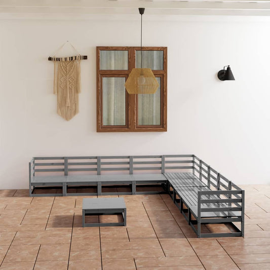 vidaXL 10 Piece Garden Lounge Set Grey Solid Pinewood