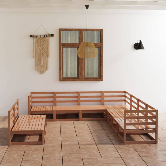 vidaXL 9 Piece Garden Lounge Set Honey Brown Solid Pinewood