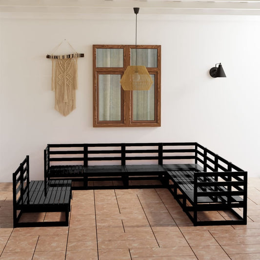 vidaXL 9 Piece Garden Lounge Set Black Solid Pinewood