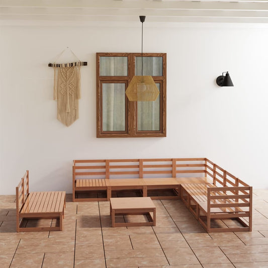 vidaXL 10 Piece Garden Lounge Set Honey Brown Solid Pinewood