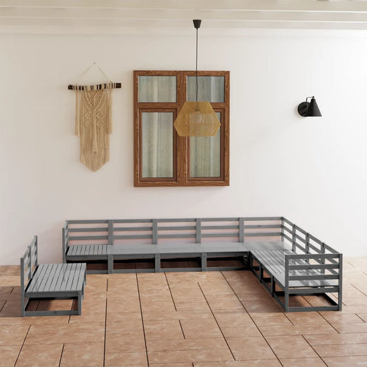 vidaXL 10 Piece Garden Lounge Set Grey Solid Pinewood