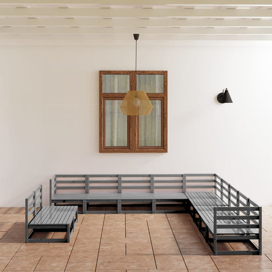 vidaXL 11 Piece Garden Lounge Set Grey Solid Pinewood