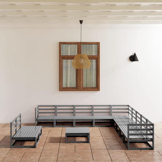 vidaXL 12 Piece Garden Lounge Set Grey Solid Pinewood