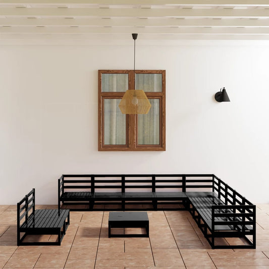 vidaXL 12 Piece Garden Lounge Set Black Solid Pinewood