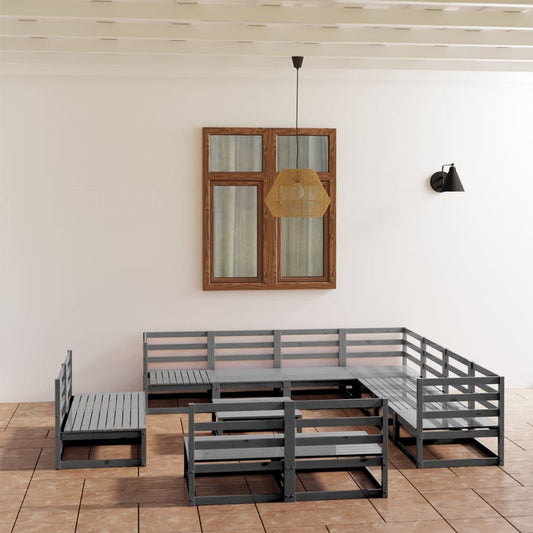 vidaXL 12 Piece Garden Lounge Set Grey Solid Pinewood