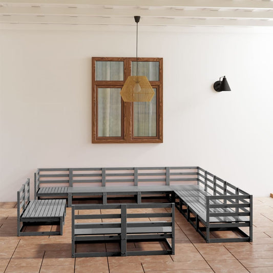 vidaXL 13 Piece Garden Lounge Set Grey Solid Pinewood