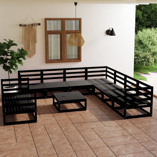 vidaXL 10 Piece Garden Lounge Set Black Solid Pinewood