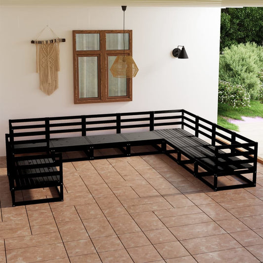 vidaXL 10 Piece Garden Lounge Set Black Solid Pinewood