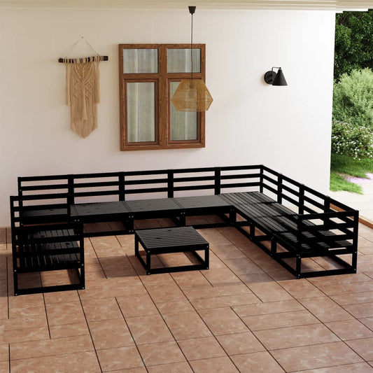 vidaXL 11 Piece Garden Lounge Set Black Solid Pinewood