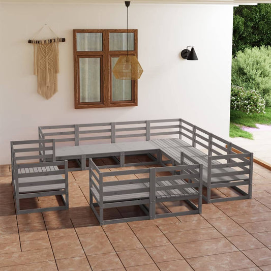 vidaXL 11 Piece Garden Lounge Set Grey Solid Pinewood