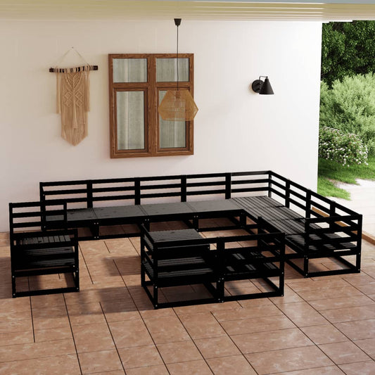 vidaXL 13 Piece Garden Lounge Set Black Solid Pinewood