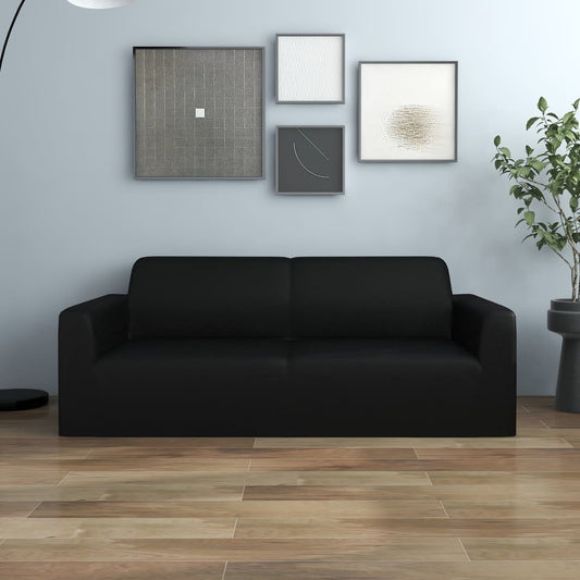 vidaXL 2-Seater Stretch Couch Slipcover Black Polyester Jersey