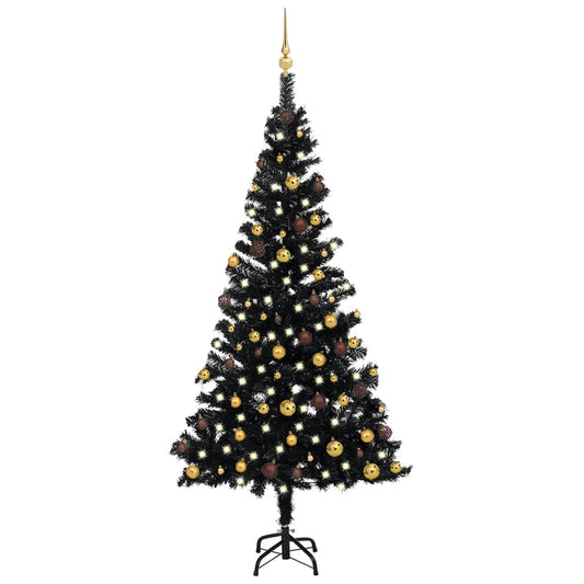 vidaXL Artificial Pre-lit Christmas Tree with Ball Set Black 150 cm PVC