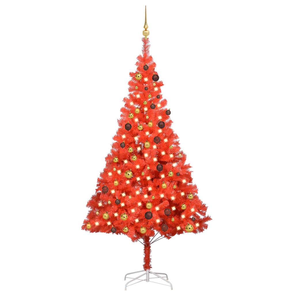 vidaXL Artificial Pre-lit Christmas Tree with Ball Set Red 210 cm PVC