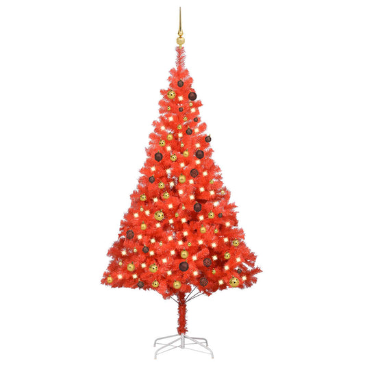vidaXL Artificial Pre-lit Christmas Tree with Ball Set Red 210 cm PVC