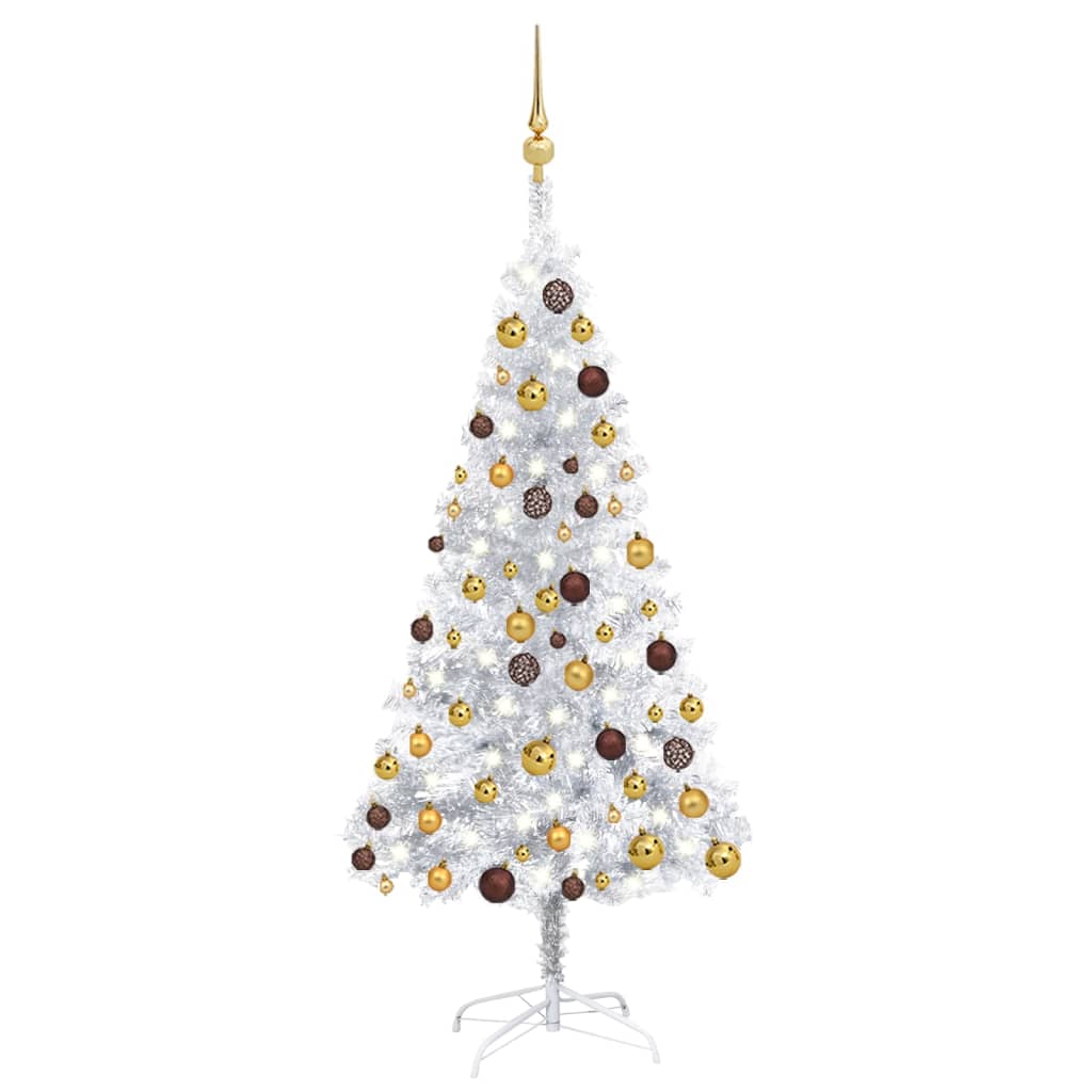 vidaXL Artificial Pre-lit Christmas Tree with Ball Set Silver 120 cm PET