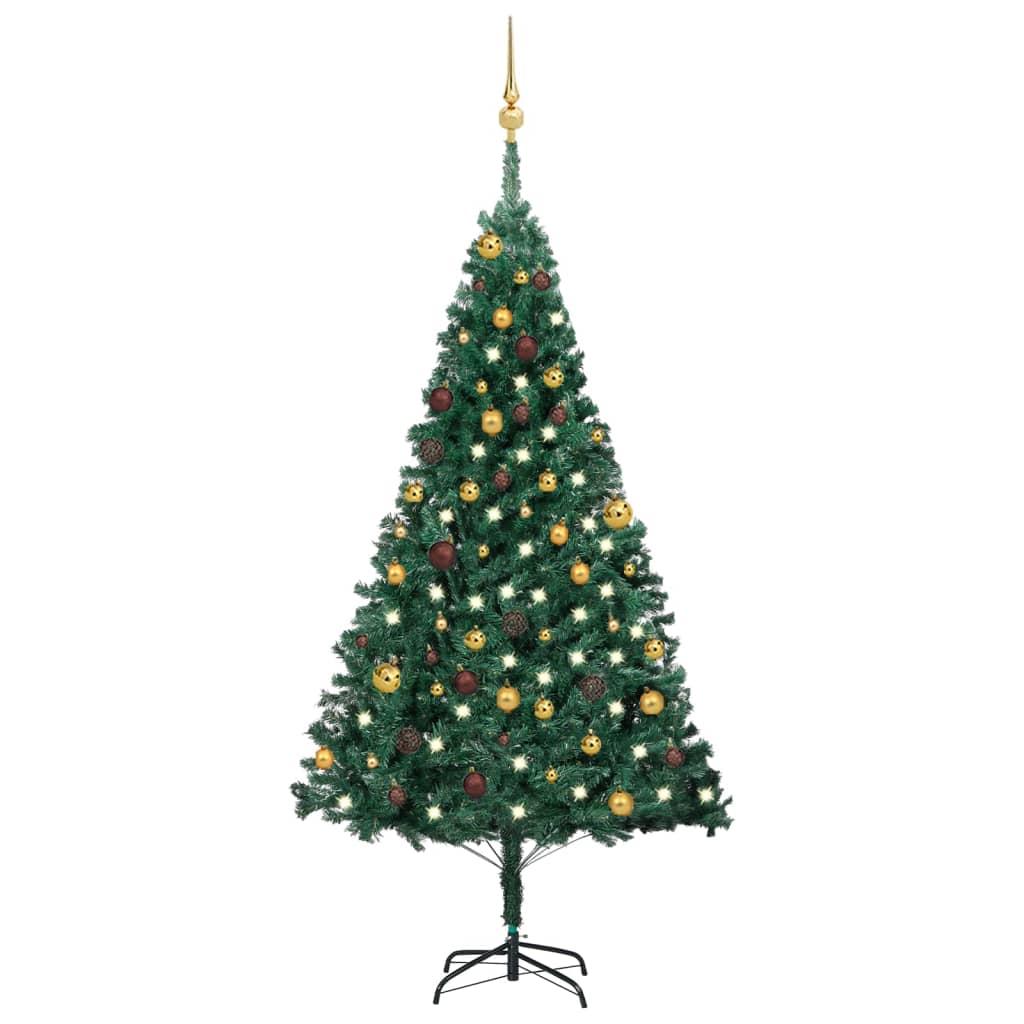 vidaXL Artificial Pre-lit Christmas Tree with Ball Set Green 180 cm PVC