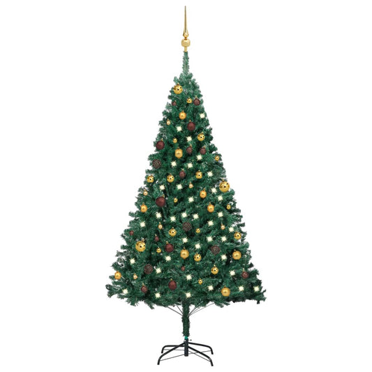 vidaXL Artificial Pre-lit Christmas Tree with Ball Set Green 180 cm PVC