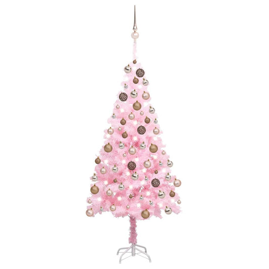 vidaXL Artificial Pre-lit Christmas Tree with Ball Set Pink 180 cm PVC