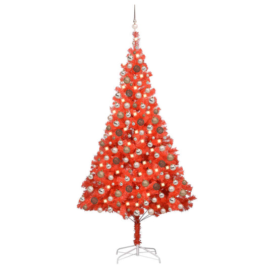 vidaXL Artificial Pre-lit Christmas Tree with Ball Set Red 210 cm PVC