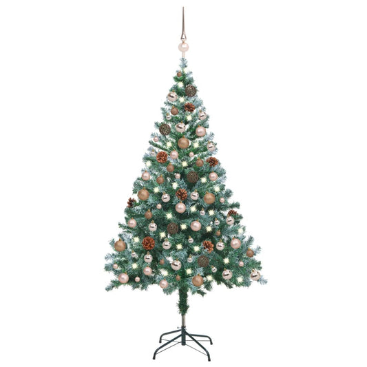 vidaXL Frosted Pre-lit Christmas Tree with Ball Set Pinecones 150 cm