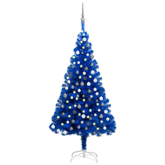 vidaXL Artificial Pre-lit Christmas Tree with Ball Set Blue 180 cm PVC