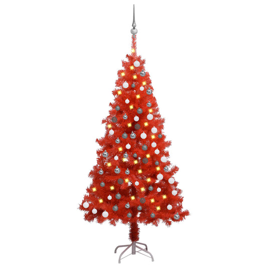 vidaXL Artificial Pre-lit Christmas Tree with Ball Set Red 150 cm PVC