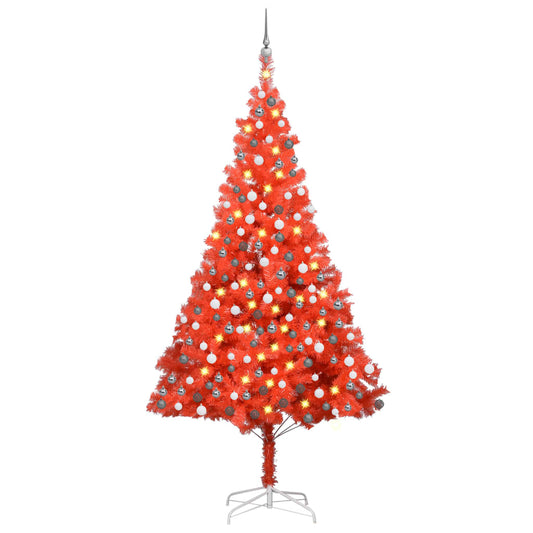 vidaXL Artificial Pre-lit Christmas Tree with Ball Set Red 210 cm PVC