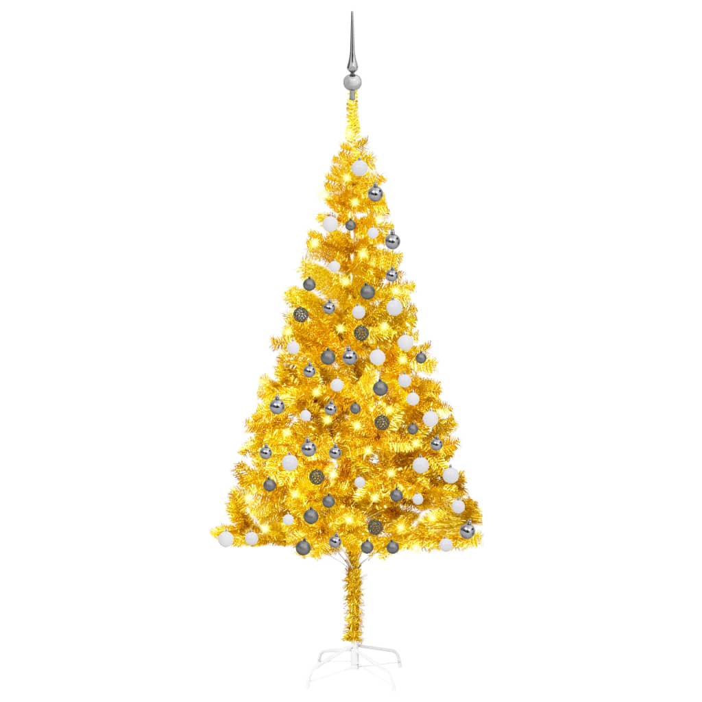 vidaXL Artificial Pre-lit Christmas Tree with Ball Set Gold 180 cm PET