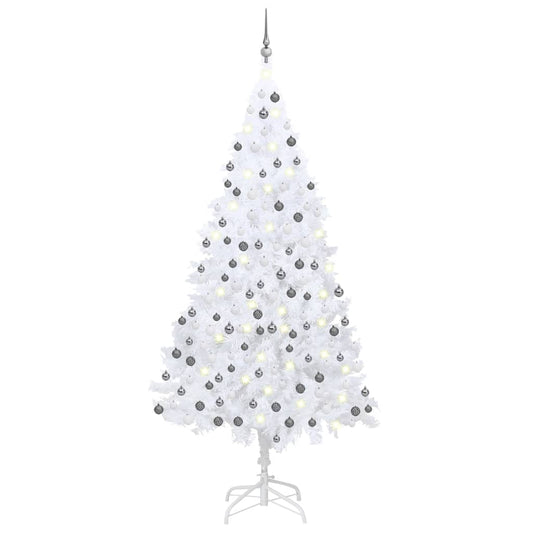 vidaXL Artificial Pre-lit Christmas Tree with Ball Set White 210 cm PVC