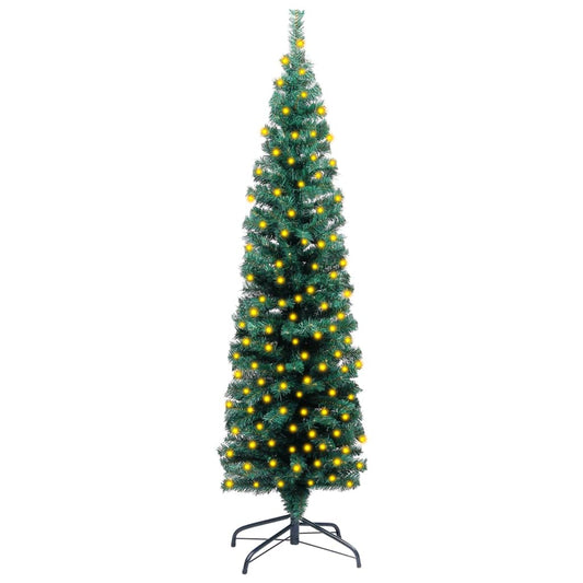 vidaXL Slim Artificial Pre-lit Christmas Tree with Stand Green 120cm PVC