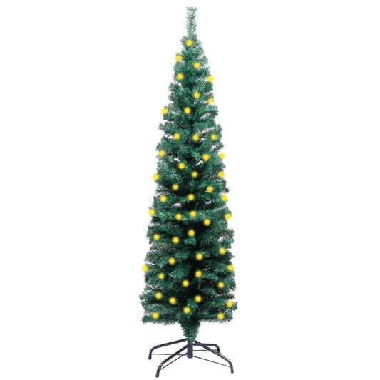 vidaXL Slim Artificial Pre-lit Christmas Tree with Stand Green 150cm PVC