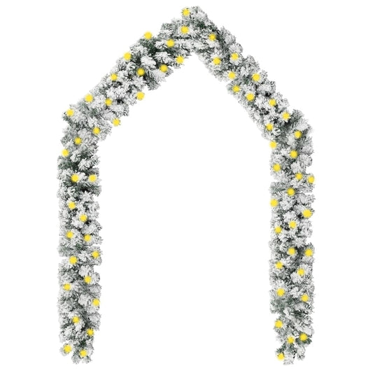 vidaXL Christmas Garland with LEDs&Flocked Snow Green 10 m PVC