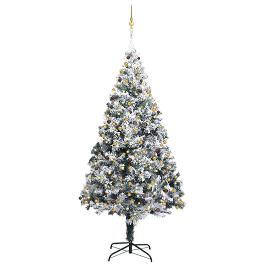 vidaXL Artificial Christmas Tree LEDs&Ball Set&Flocked Snow Green 300cm