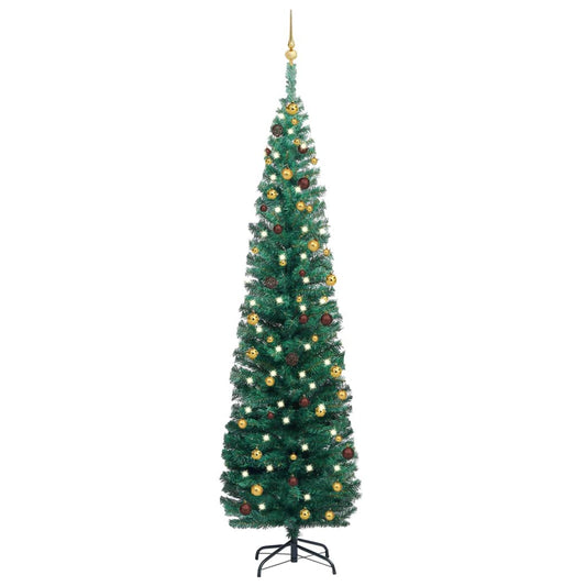 vidaXL Slim Artificial Pre-lit Christmas Tree with Ball Set Green 240 cm