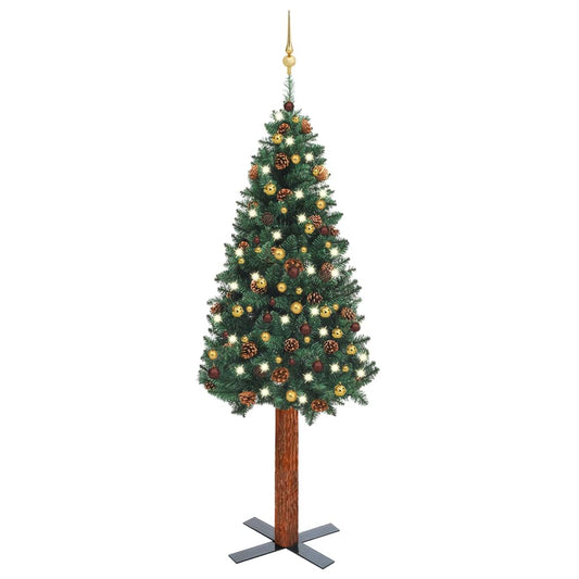 vidaXL Slim Pre-lit Christmas Tree with Ball Set Green 210 cm
