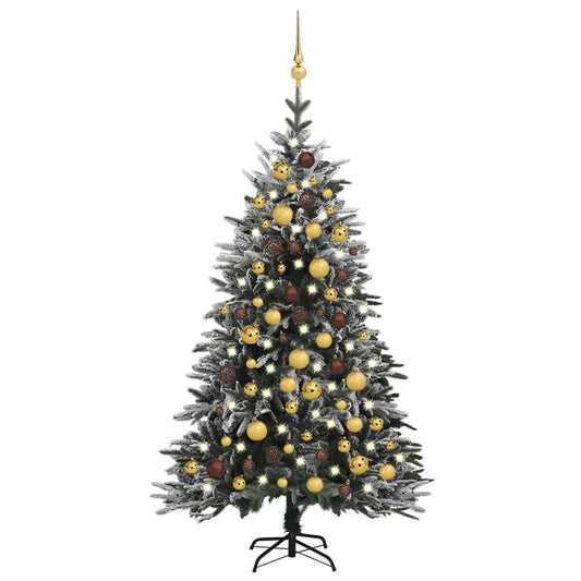 vidaXL Artificial Christmas Tree LED&Ball Set&Flocked Snow 120cm PVC&PE