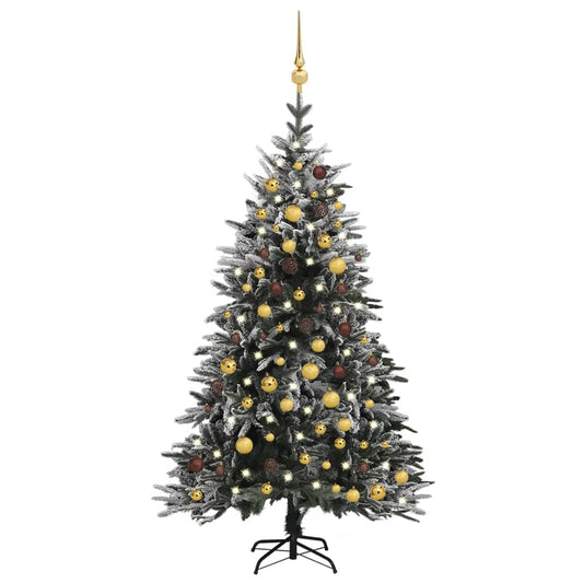 vidaXL Artificial Christmas Tree LED&Ball Set&Flocked Snow 180cm PVC&PE