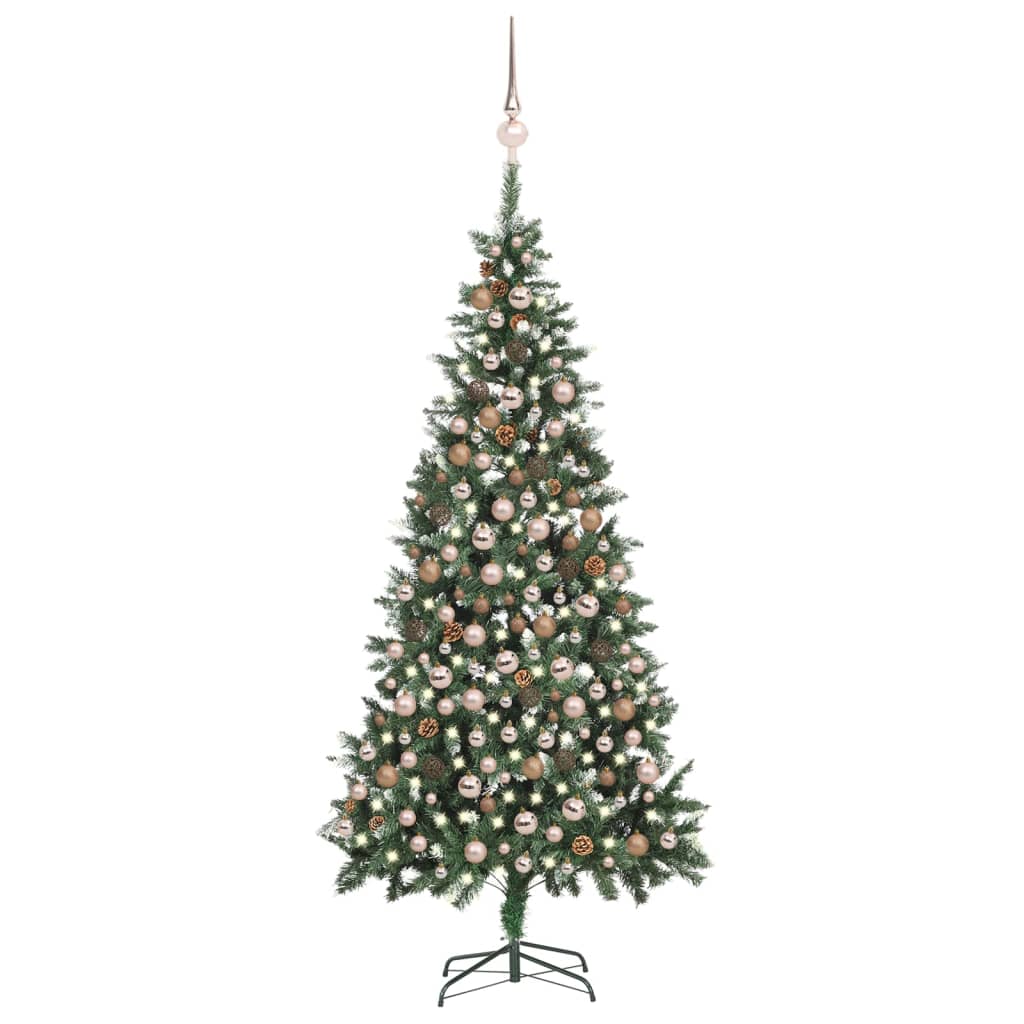 vidaXL Artificial Pre-lit Christmas Tree with Ball Set&Pine Cones 210 cm