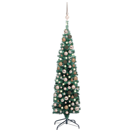 vidaXL Slim Artificial Pre-lit Christmas Tree with Ball Set Green 120cm