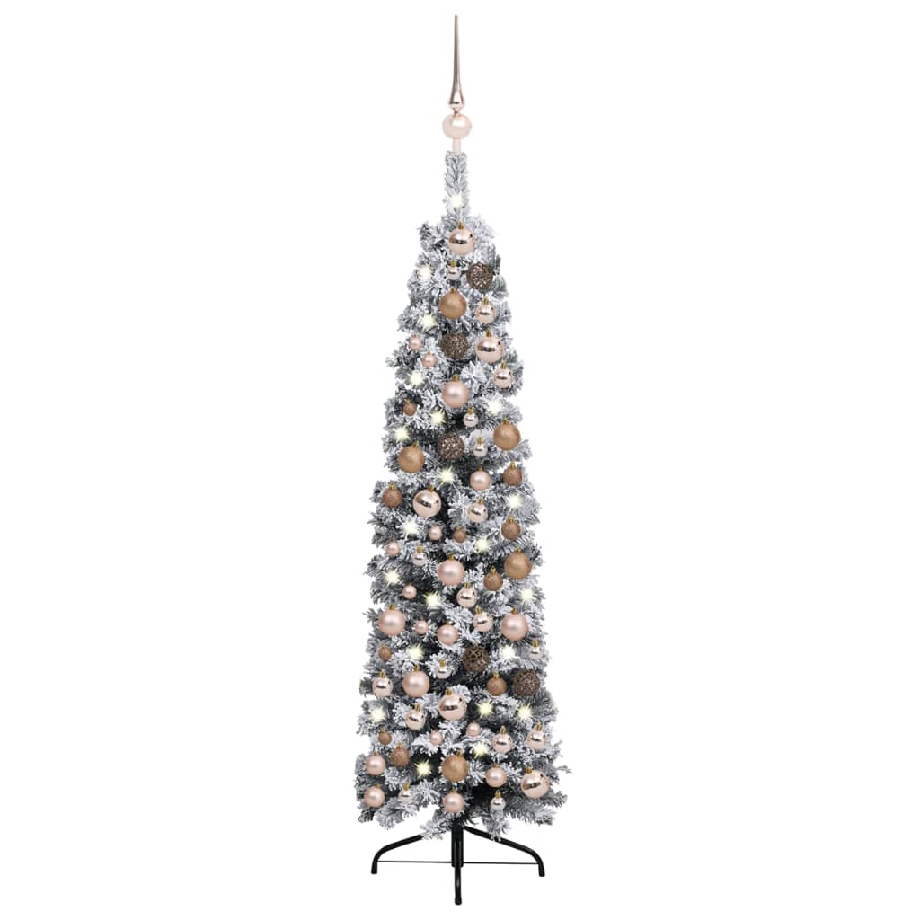 vidaXL Slim Artificial Pre-lit Christmas Tree with Ball Set Green 150 cm