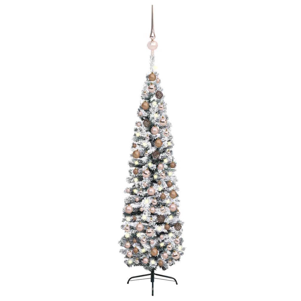 vidaXL Slim Artificial Pre-lit Christmas Tree with Ball Set Green 240 cm