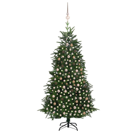 vidaXL Artificial Christmas Tree LEDs&Ball Set Green 210 cm PVC&PE