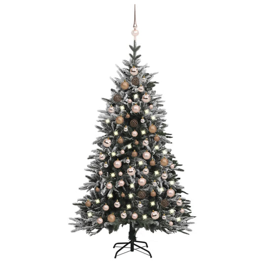 vidaXL Artificial Christmas Tree LED&Ball Set&Flocked Snow 150cm PVC&PE