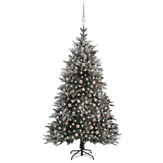 vidaXL Artificial Christmas Tree LED&Ball Set&Flocked Snow 210cm PVC&PE