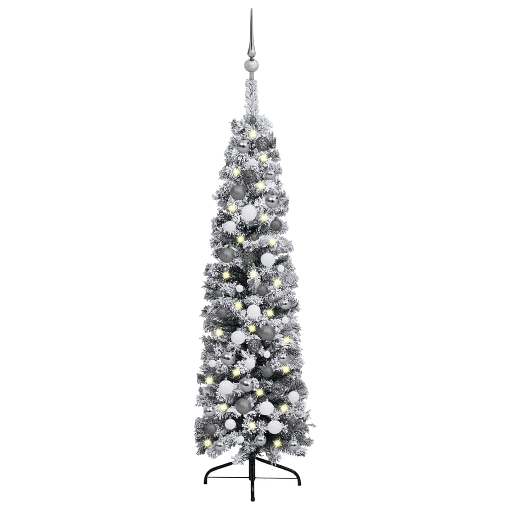 vidaXL Slim Pre-lit Christmas Tree with Ball Set&Flocked Snow Green 120cm